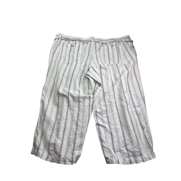 Liz Claiborne Striped Linen Blend Capri Pants XXL Elastic Waist Belt White Grey - Picture 3 of 7
